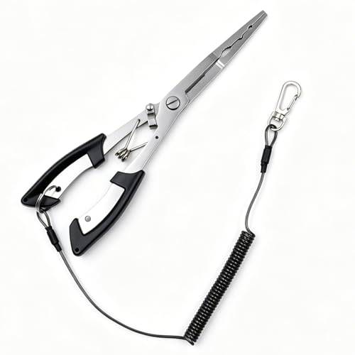 HVIHWI Fisketång, spetsnäbbstång för fiske med krokborttagare, kolstål skärning och lina, korrosionsbeständigt fiskemultiverktyg för saltvatten