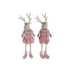 Julepynt DKD Home Decor Hvid Brun Pink Rensdyr 17 x 14 x 63,5 cm (2 enheder)