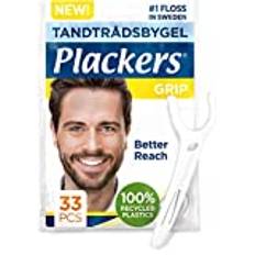 Plackers Grip, tandtrådsbygel med stark tandtråd, lättare att nå bakre tänder, återvunnen plast, 33 st