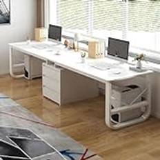 Two Person Desk with Drawers, Extra Long Desk with Storage Cabinet Shelf, Double Computer Gaming Desk, 2 Person Desk, Writing Study Desk for Home Office Desk,03,240 * 50 * 73cm