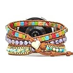 Juaupepo Boho sten klockarmband kompatibel med Samsung Galaxy Watch 3 45 mm, kvinnor män 22 mm armband handgjord natursten färgglad jaspisrem för Galaxy Watch 75 mm/Gear S smartklocka