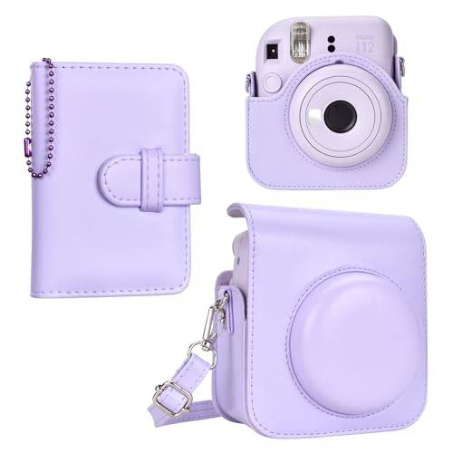 HIYQIN Kamera Fodral Kompatibelt med Fujifilm Instax Mini 12, Polaroid Mini 12 Kamera Väska med en Bärbar Mini Fotoalbum - Lila