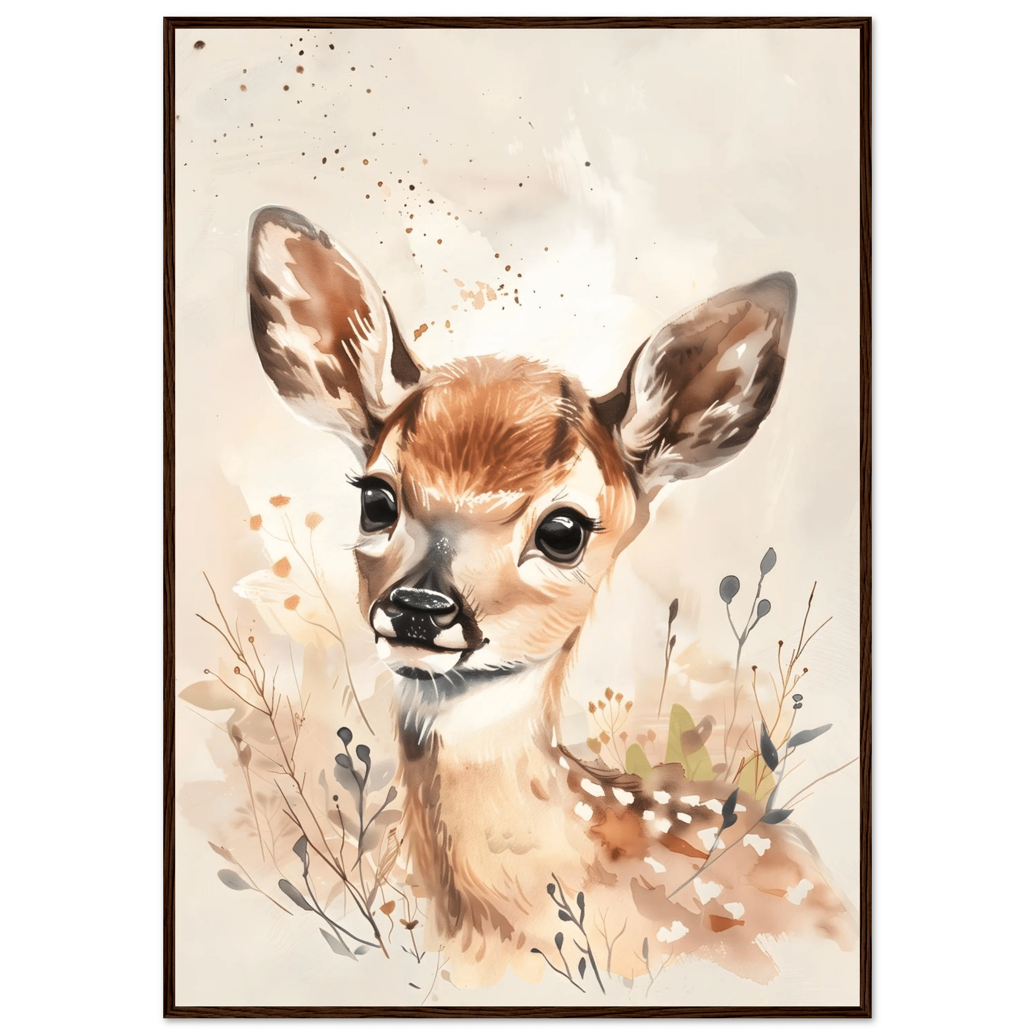 Rådjursposter-70x100 cm / 28x40″ / Med ram / Mörkt trä
