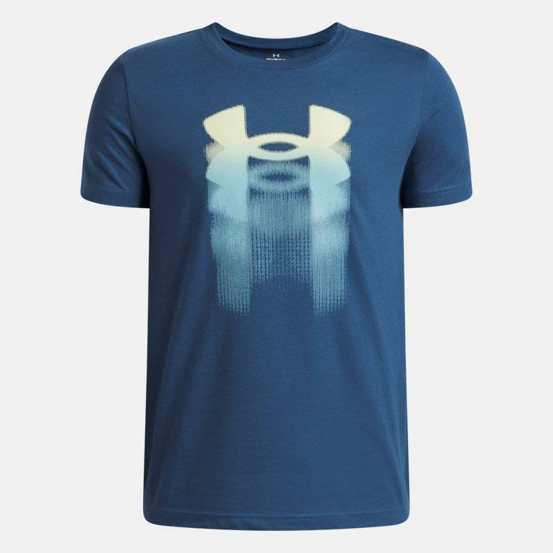 Under Armour Logo Blur Boys' Short Sleeve Wham Blue / Fade Green YXL (160 - 170 cm)