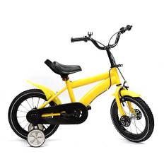DSYOGX Barncykel, 14 tum, unisex, med avtagbara stödhjul, kolstålram för pojke/flicka, för barn i åldern 3–6 år (gul)