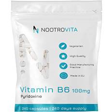 Vitamin B6 Hochdosiert 100mg - 240 Kapseln - Pyridoxin | Vegan Vit B 6, Keine Künstlichen Füllstoffe | Allergen unf Gluten Frei | Hergestellt in ISO-Zertifizierten Betrieben | Nootrovita