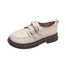 Kvinnors Chunky Platform Brogues Oxford Bekväm Retrostil Med Mjuk Sula Vintage Girls College Studentskor(Blanco,37 EU)