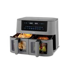 Linsar Dual Zone Heißluftfritteuse mit Doppelkammer, 8L Air Fryer 2 Körben mit Sichtfenster, Touchscreen,9 Presets,Dual Cook, Synchronisieren Fertig Technik, 2570-3040 Watt (Grau)