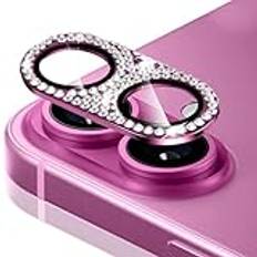 WoPail Glittrande kameraskydd för iPhone 16/16 Plus Bling diamant aluminiumlegering ultra-klart linsskydd 9H härdat glas lins skyddsfolie för iPhone 16/16 Plus – röd