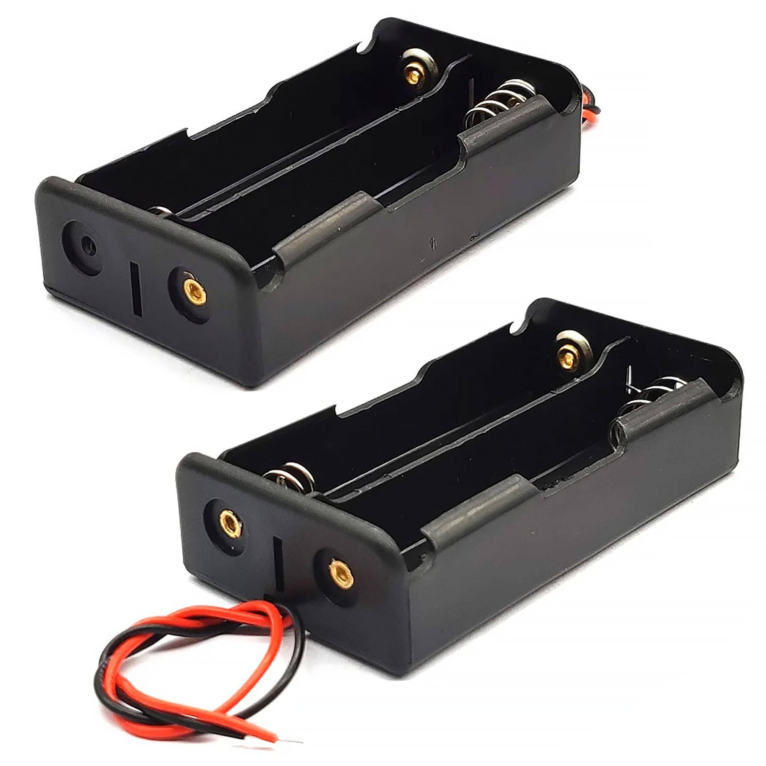 Rosfix Batterihållare 2 x 18650 – Öppen Behållare med 100 mm Sladd | Mått 7,5 cm x 4 cm x 1,8 cm | Perfekt för DIY-Projekt