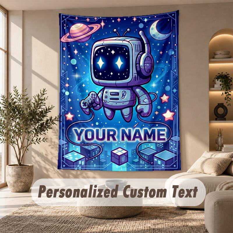 Astro Bot Tapestry, Personalized Custom Text, Wall Hanging Tapestry For Living Room Home Wall Decor