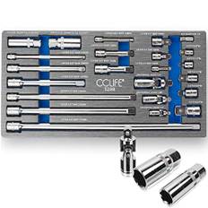 CCLIFE 23 delar hylsnyckelförlängningssats 1/4 tum 3/8 tum 1/2 tum spärrhake anslutningsdelar inkl. uttag adapter kardanfog tändstift mutter | Cr-V