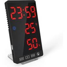 Led-spegel klockor bordsklocka med väder temperatur elektronisk temperatur fuktighetsmätare digital termometer - Svarta röda ord