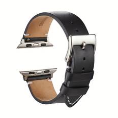 TEMU Calfskin Leather Smartwatch Strap Compatible With Watch Ultra/se/se2/series 9/8/7/6/5/4/3/2/1, Vintage Style, Non-water Resistant, Deployant Clasp, No Battery - Fits 49/45/44/42/41/40/38mm