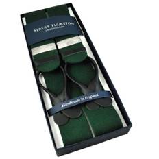 Albert Thurston Trouser Braces - Plain Green Pure Wool Boxcloth with Black Leather Ends