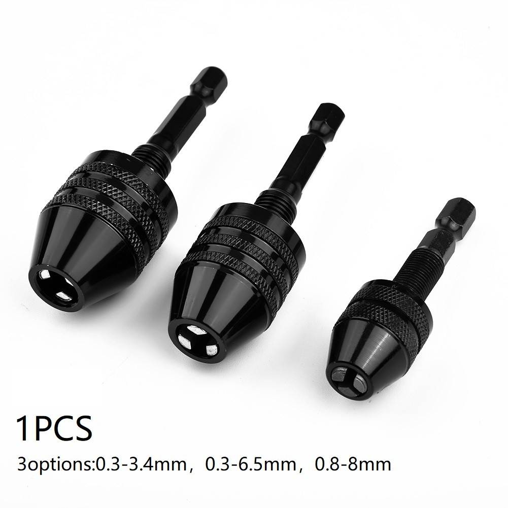 1/4" Keyless Drill Chuck Conversion 0.3-3.4mm 0.3-6.5mm 0.8-8mm Hex Shank Adapter Drill Bit Quick Change Driver Converter