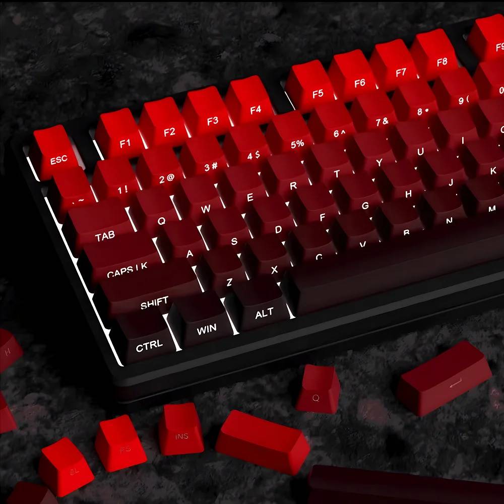 New Keycaps for 60/64/84/98/108 Gaming Mechanical Keyboard MX Switch 135 Keys OEM PBT Side Engraved Red and Black Gradient Color