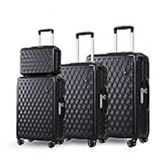 Sea Choice Set Med 4 Resväskor i Hårt Skal med TSA-lås 4 Spinnhjul Resväska i Polypropylen 4Pcs S-M-L-XL (resor och affärer, Svart)