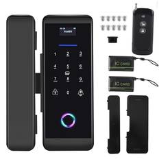 Fingerprint Password IC Card Glass Door Lock Bluetooth APP Control Alarm Access Control SystemBlack svart