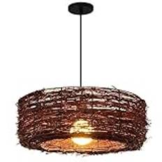 Handvävd hänglampa i rotting, lampskärm för heminredning 16,1" Wicker Coastal Retro takljuskronabelysning, justerbar matsal Vardagsrum E27 Rustik vintage hänglampor Thoughtful