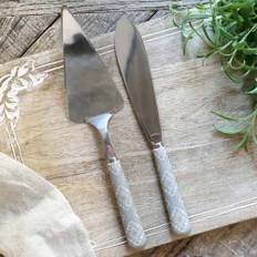 Chic Antique Linas Cake Server & Cake Knife with Pattern French Grey Set of 2