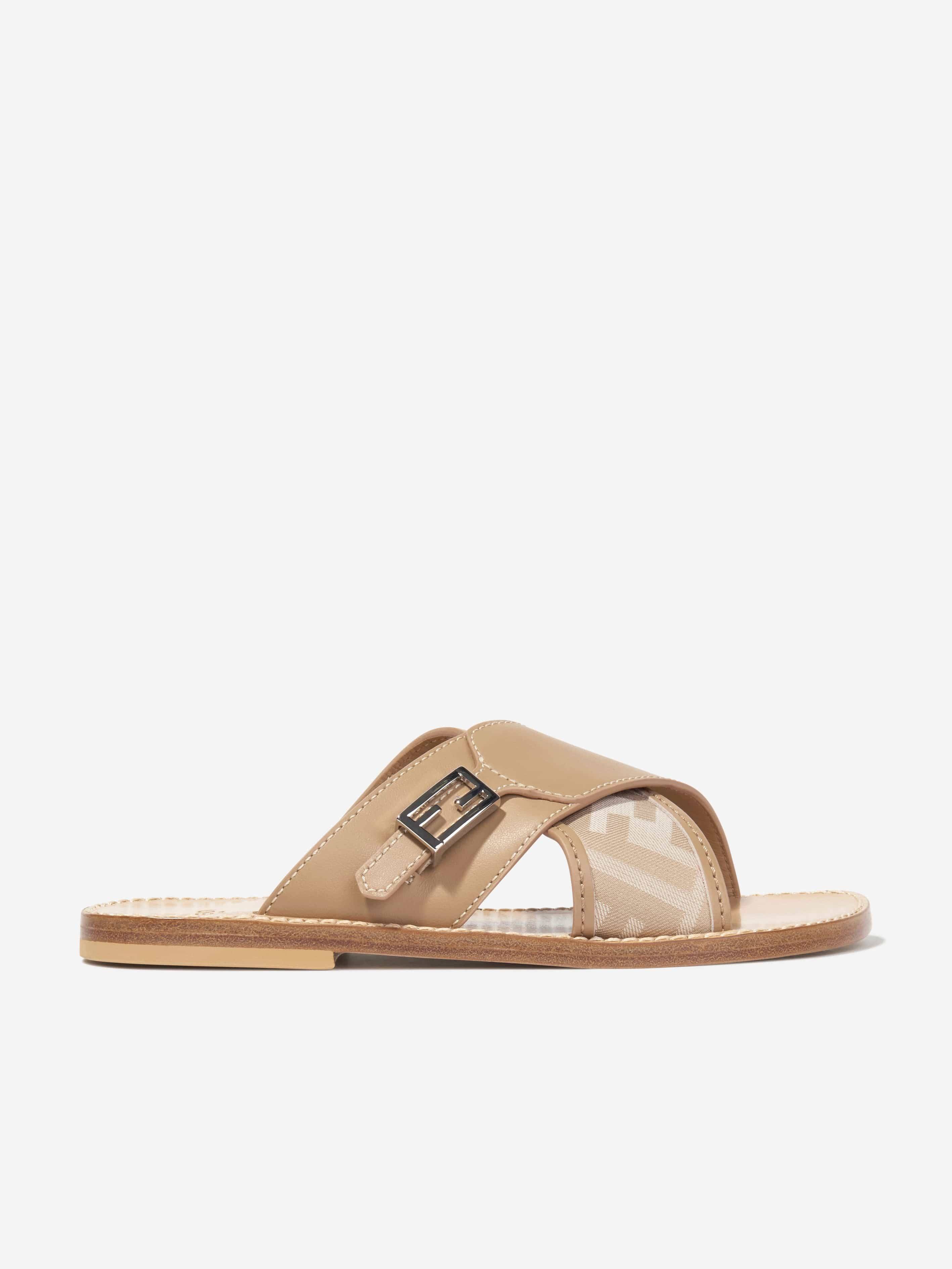 Fendi Girls Leather FF Logo Sandals in Beige - Beige / EU 39 UK 6 (EU 39 UK 6)
