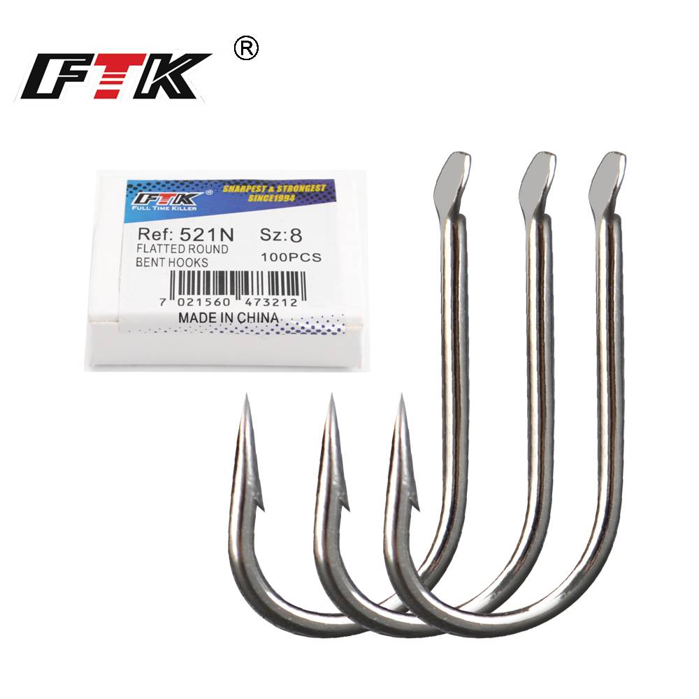 FTK Flatted Round Bent Hooks 100pcs/lot Size1#-Size10# Fishing Hook High Carbon Steel Fishhook For Fishing