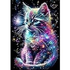 MXJSUA 5D diamantmålningssatser, gör-det-själv diamantmålning hela kit konst rund borrsats för vuxna, pärlmålningskit hem väggdekor lila katt (30 x 40 cm)