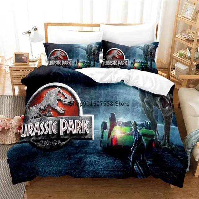 Rött Jurassic Park Sängklädesset Tecknat Hemtextil För Barn Sängset Täcke Örngott Sovrumsset Queen Dinosaurie Påslakan EU SK(260x220cm)