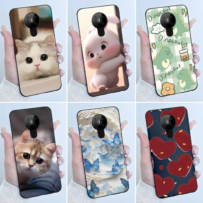 Sött skal för Nokia 5.3 / Nokia 5.4 / Nokia 3.4 Fodral Tryckt Skal Skyddande Cover Mjuk Silikon Tecknad Svart Hölje Fundas black
