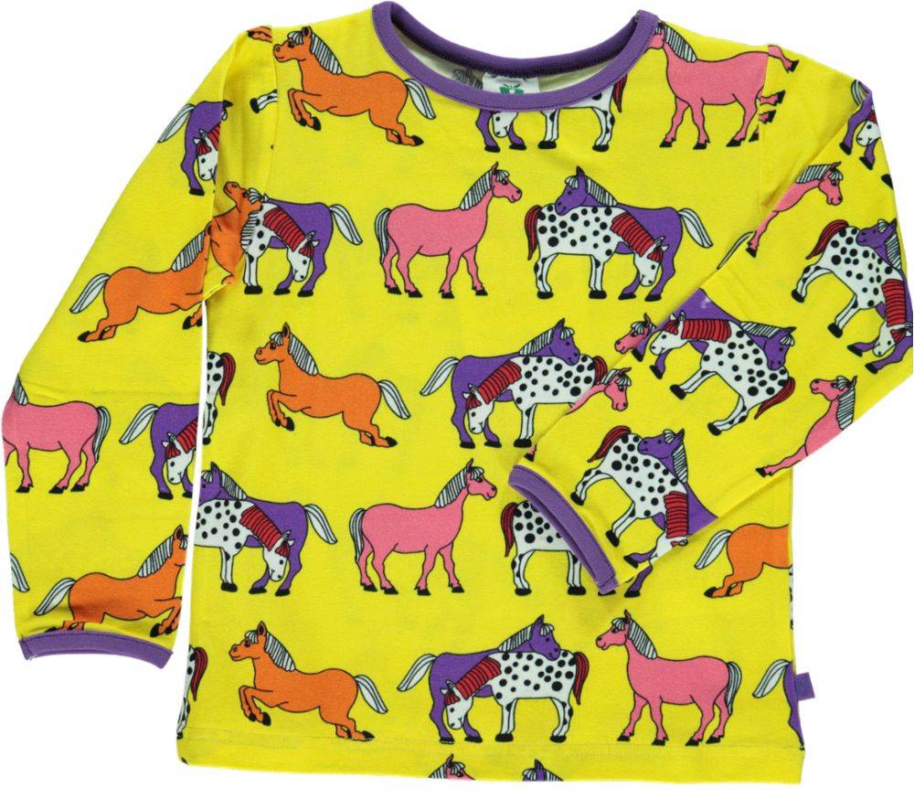 Langærmet bluse med heste - Yellow / 80 cm