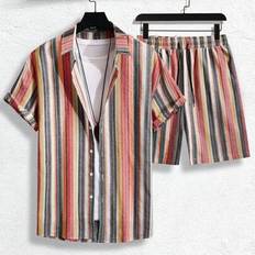 2st Herr semester Casual Kontrastrandig skjorta & shorts Set Herr Strandkläder Shorts Set Herr Strandskjortor Herr Strandkläder Set - Multifärgad (L,M,S,XL,XXL)
