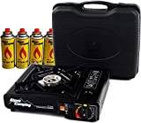 Alpen Camping Bärbar gasspis med 2 funktioner + 4 x gaspatroner + fodral