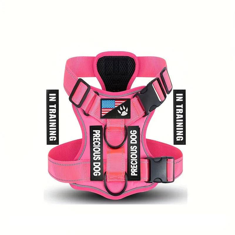 Reflective Dog Vest Harness with 5 Customisable Patches - ALL ROSE RED / L (L)
