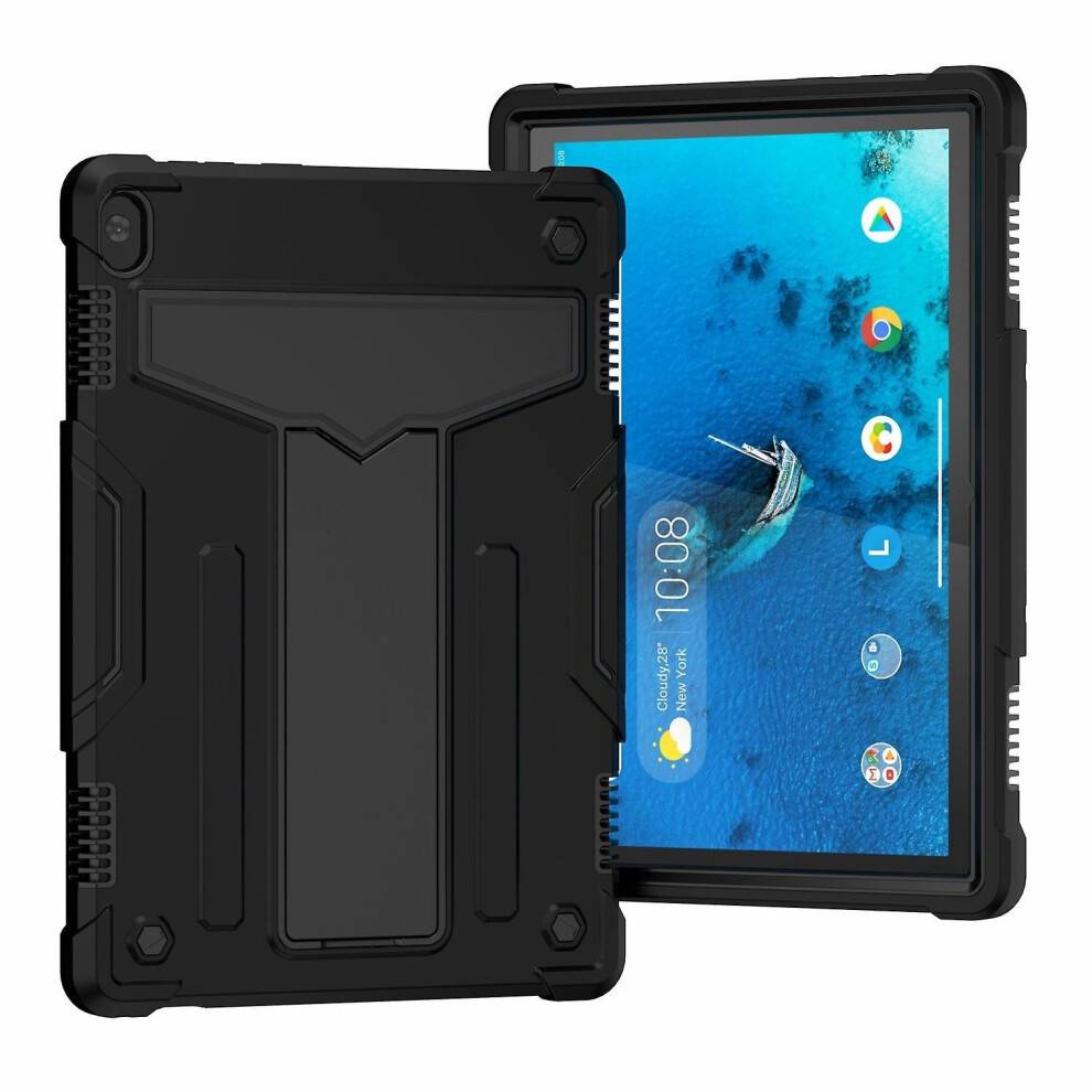 (Style A Lenovo Tab M10 TB-X605, Black) Shock Absorption Silicone+PC Tablet Case with Folding Kickstand for Lenovo Tab M10 TB-X605F/X505