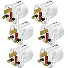 VGUARD Europeisk till UK-adapter – 6-pack kontaktadapter EU till UK kontaktadapter 2-stiftskontakt adapter till 3-stift för reseomvandlare från Frankrike, Italien, Spanien, Tyskland till