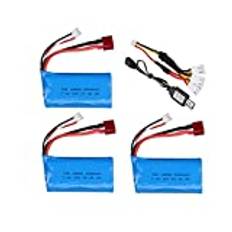 Kostnadseffektivt 7,4V 3000MAH 18650 batteri Kompatibelt med Wltoys 144001 12423 10428 12429 12401 12402 12402A RC bildelar 7.4V 2S batteri T-kontakt (Color : Blue, Size : China)