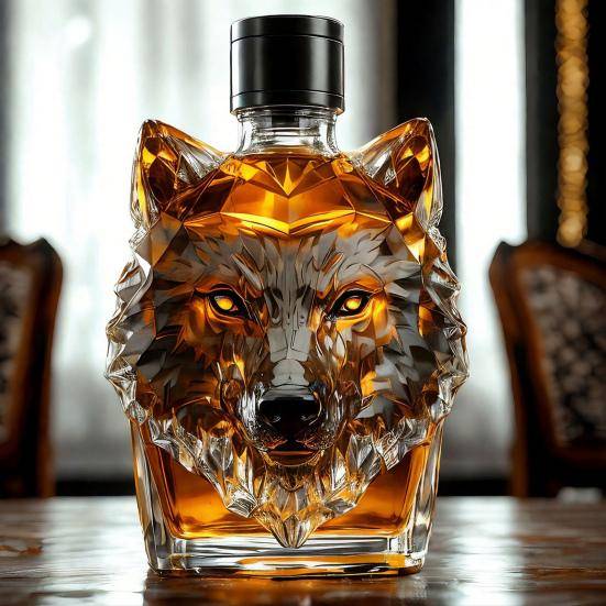 Whiskykaraff Glas Spritkaraff Unik Flaska Dekorativ Varg Huvudformad Barinredning för Whiskydrickare