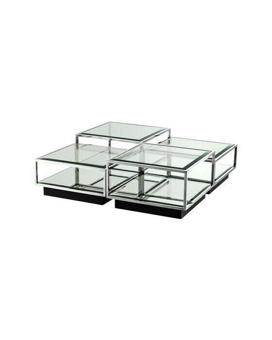 Eichholtz Tortona soffbord silver 4-set - Silver / Svart (L: 65 x B: 65 x H: 40 cm / L: 65 x B: 65 x H: 32 cm)
