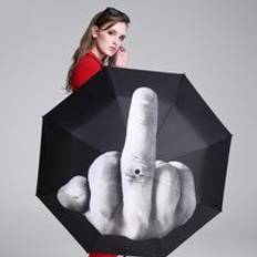 Cool långfingers paraply regn kvinnor paraply män vindtät vikbar parasoll personlighet svart långfinger paraplyer
