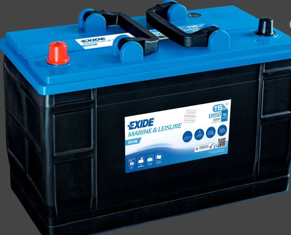 115 Ah. 12V Dual batteri til Marine, Camping og Fritid fra Exide. 29 kg.