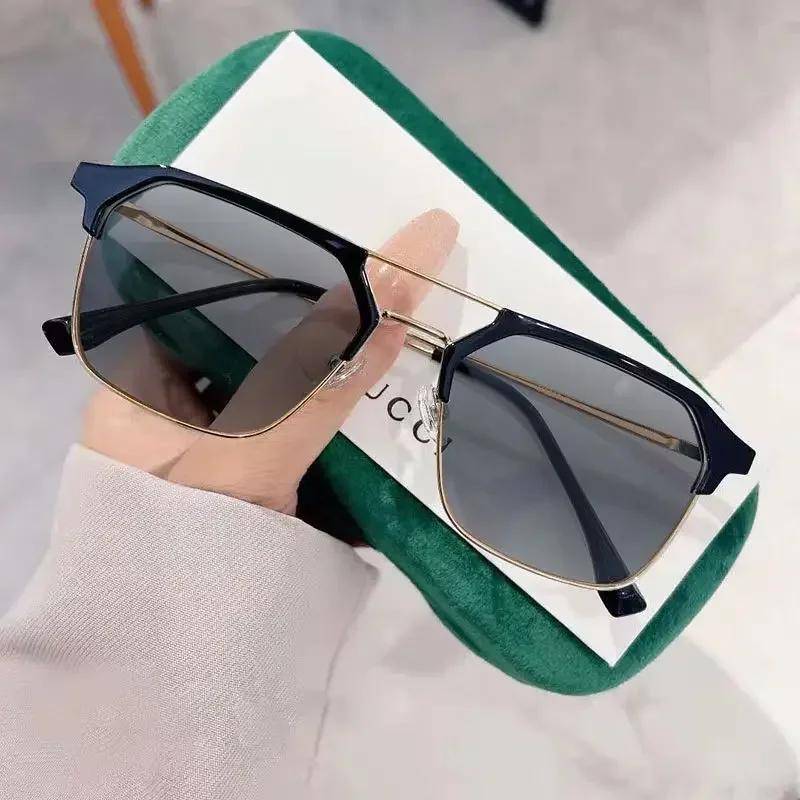 Mens Color Changing Anti Blue Light Glasses Metal Double Beam Retro Photochromic Eyewear Luxury Myopia Glasses 0