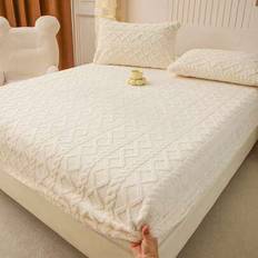 1pc Solid Color Fitted Sheet, Jacquard Velvet Mattress Protector,Mattress Cover For Bed, Deep Pocket Fitted Sheet, Soft And Warm, For All Size Bed,Bed - Beige - Multi-size