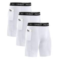 Niksa 1 eller 3-pack kompressionsshorts för män, sportkalsonger, snabbtorkande löparbyxor, män, korta med mobiltelefonficka, Vit (3-pack), XL
