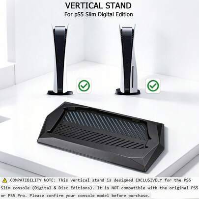 Vertikalt spelkonsolstativ i ren plast, endast, exakt storlek 28*13*2 cm, exklusiv passform för 5:e generationens Slim Digital & Optical Disc-konsol, - Svart (En-Storlek)