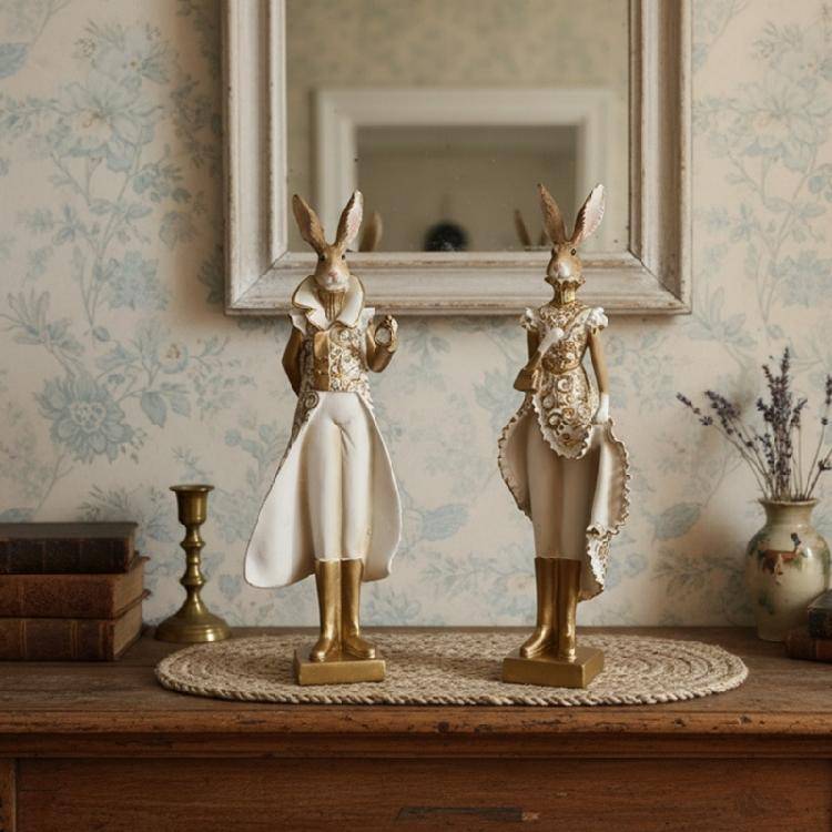 Unique Resin Rabbit Figurine For Festives Tabletop Display Animal Sculpture For Years Round Decoration