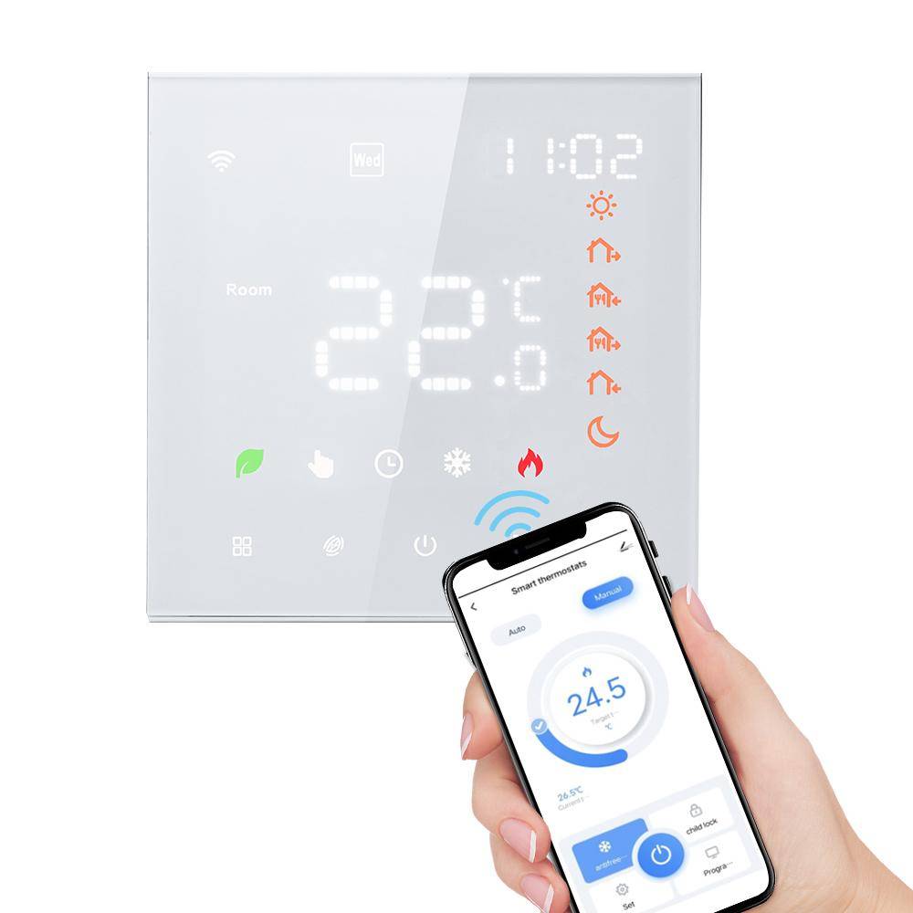 Smart termostat 16A digital programmerbar LCD-skärm Pekskärm Golvvärmetemperatur WiFi 16A Electric Heating Dot Type vit