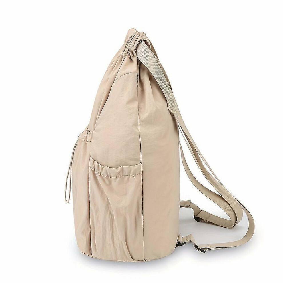 (Black) Lightweight Nylon Drawstring Backpack, Unisex Travel Daypack with Front Snap Pocket, for Sports Gym Outdoor Activities