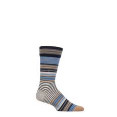 Mens 1 Pair Burlington Stripe Wool Socks Dark Grey 11-14 Mens