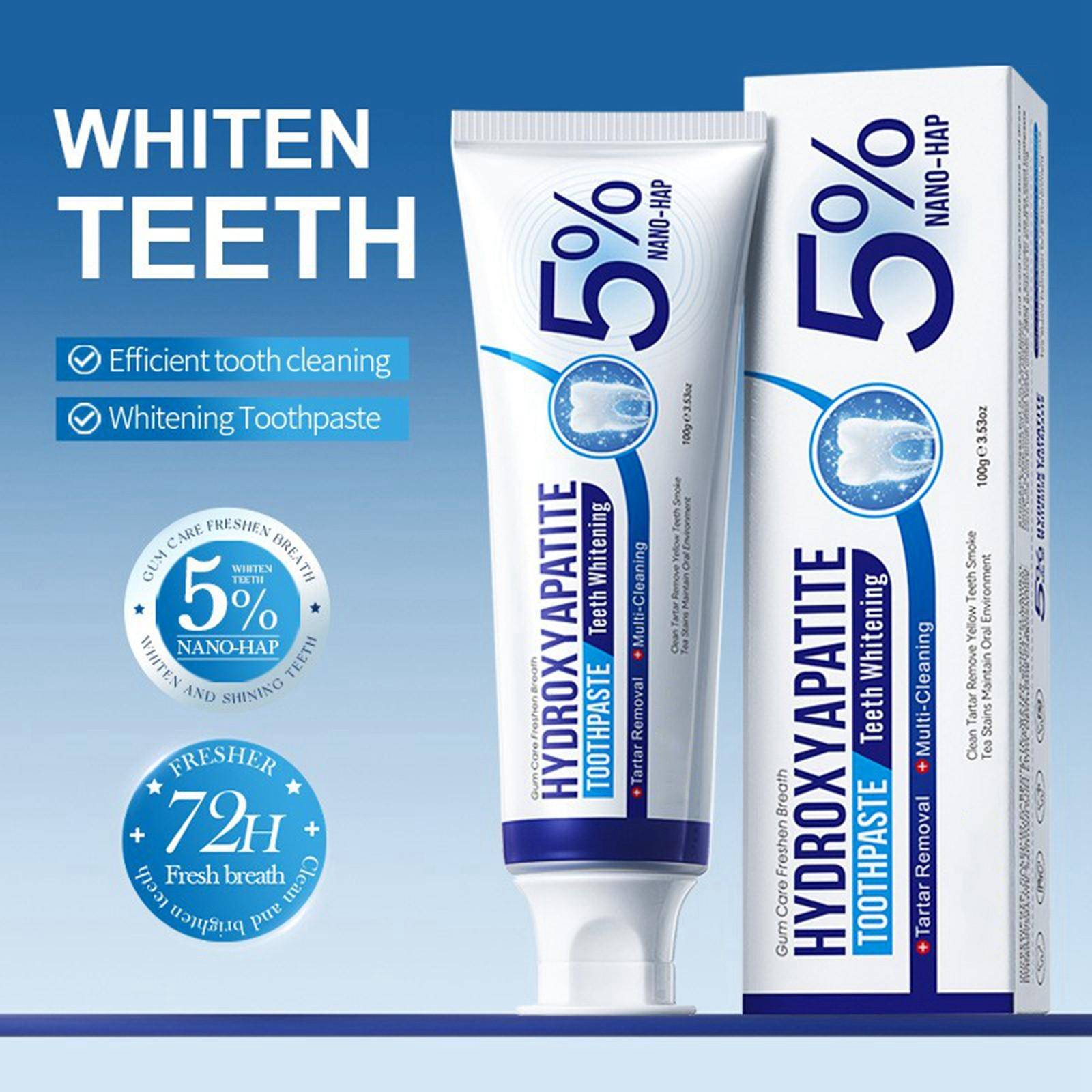 Fluoridfri Hydroxiapatit Tandkräm Stärker Tandemaljen, Fräschar upp Andedräkten, Effektiv Whitening Tandkräm, Rengör Tänderna, Skyddar Tänderna.